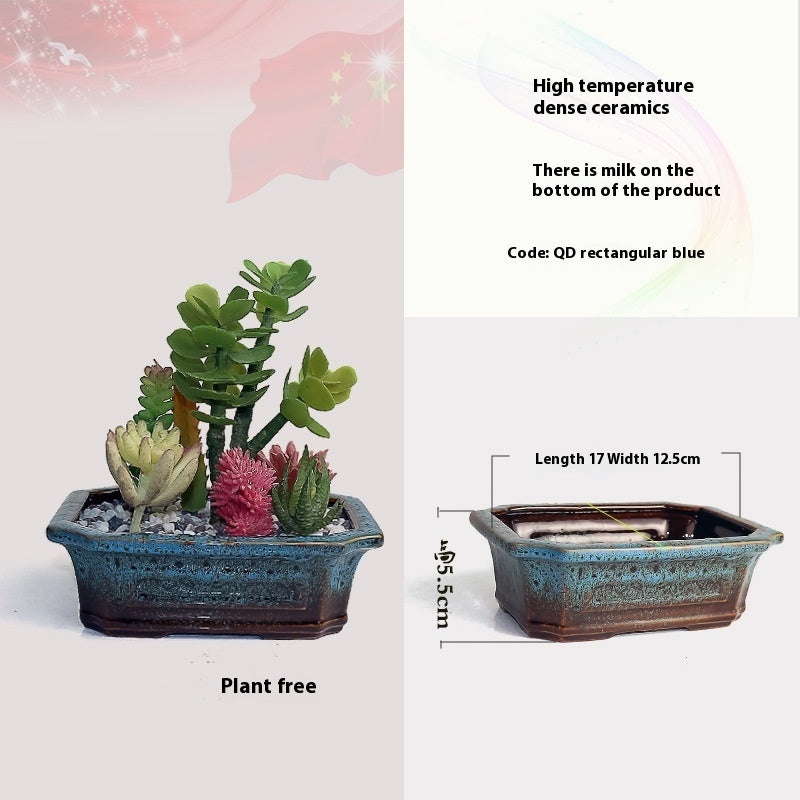 Square Bonsai High Temperature Kiln Transmutation Ceramic Flowerpot Home Gardening