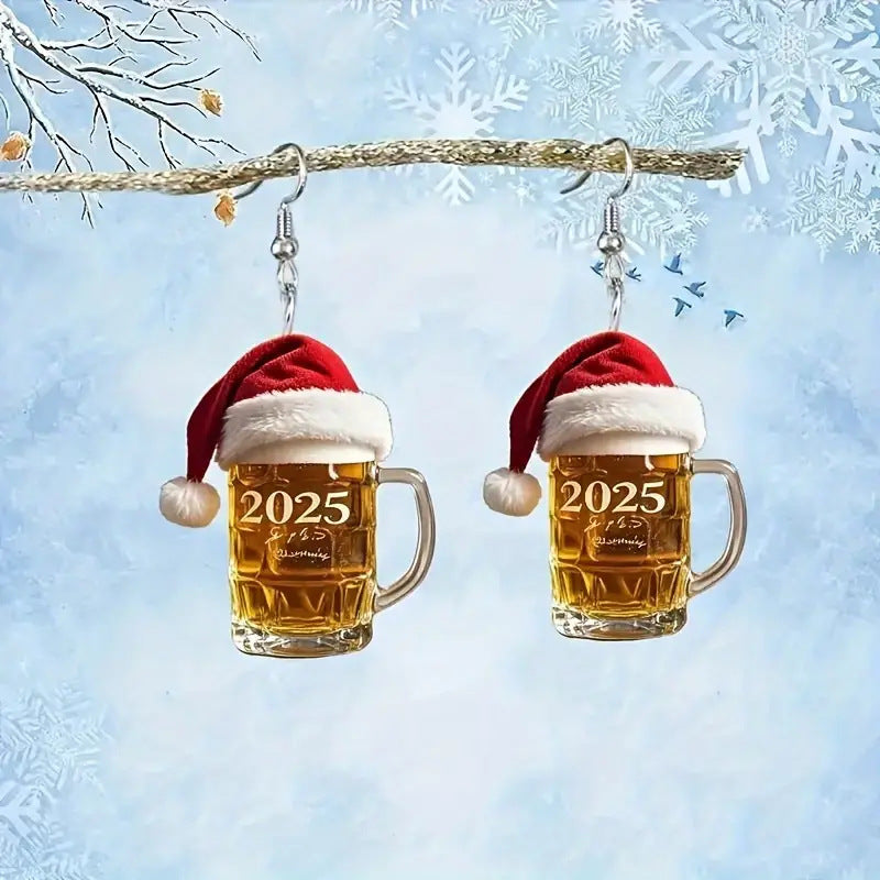 2025 Christmas Beer Steins Acrylic Earrings