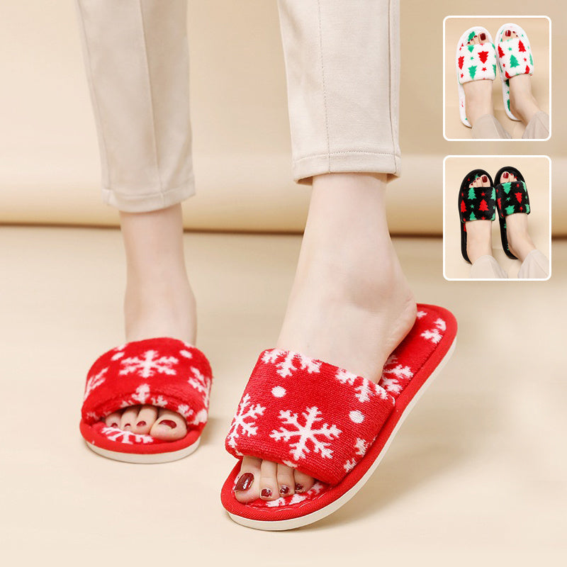 Christmas Tree Home Slippers Fashion Floor Bedroom Open-toe Plush Slippers For Women Fuzzy House Shoes