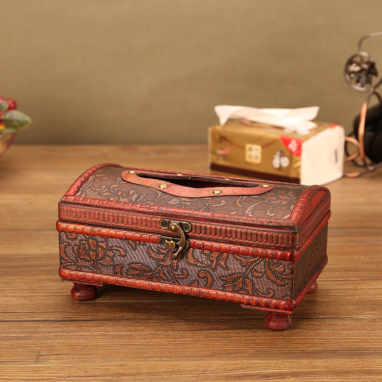 European Retro Handicraft Paper Drawer Wooden Creative Leather Lunch Box