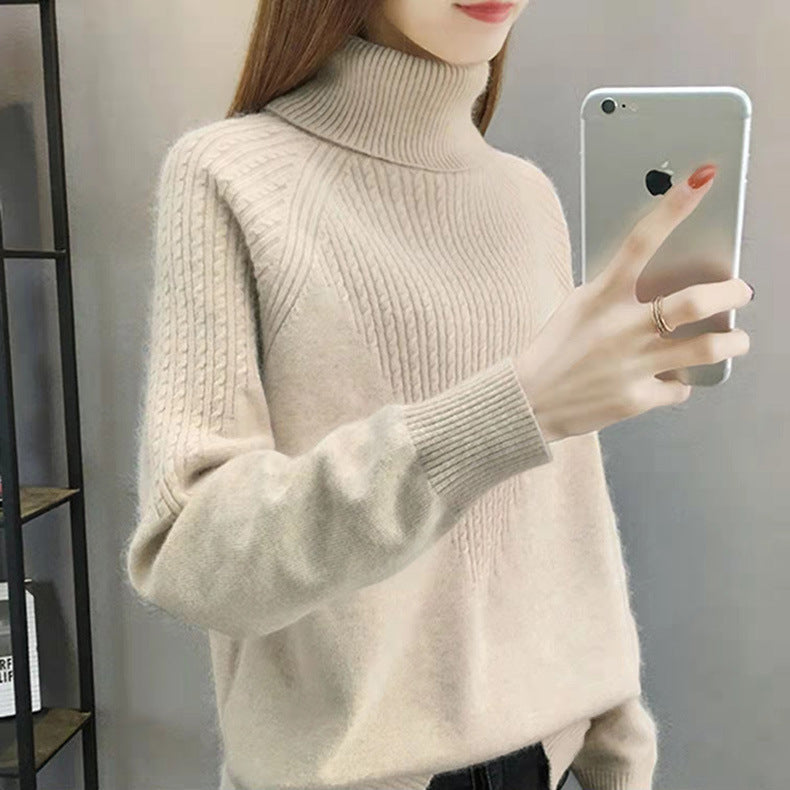 Twist High Collar Bottoming Sweater Women's Loose Solid Color Sweater