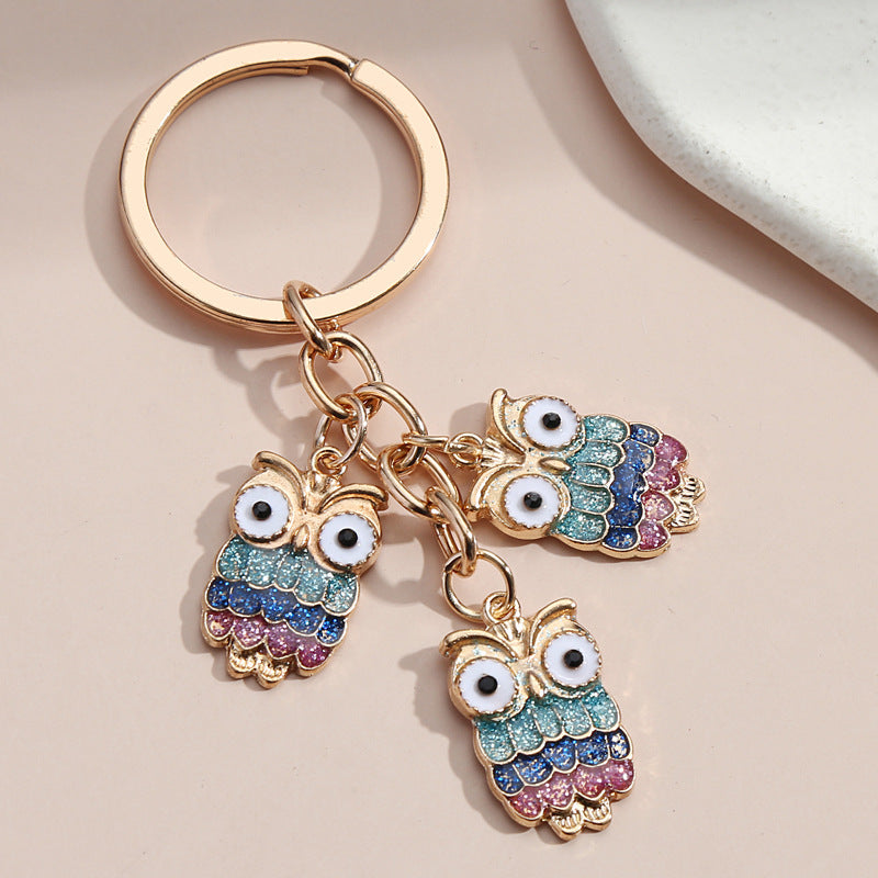 Hot Selling Dripping Oil Alloy Colorful Owl Ladybug Dark Flower Ghost Face Keychain Bag Ornaments