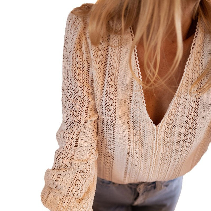 Women's Clothing New V-neck Solid Color Long Sleeve Shirt Top