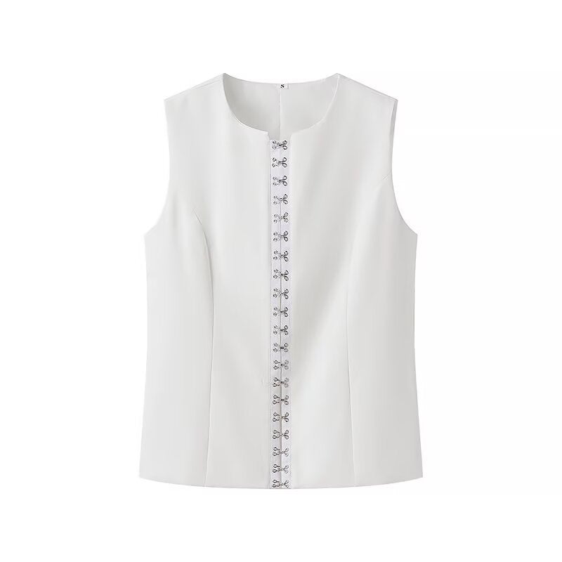 Fashion Single-breasted Round Neck Sleeveless Vest