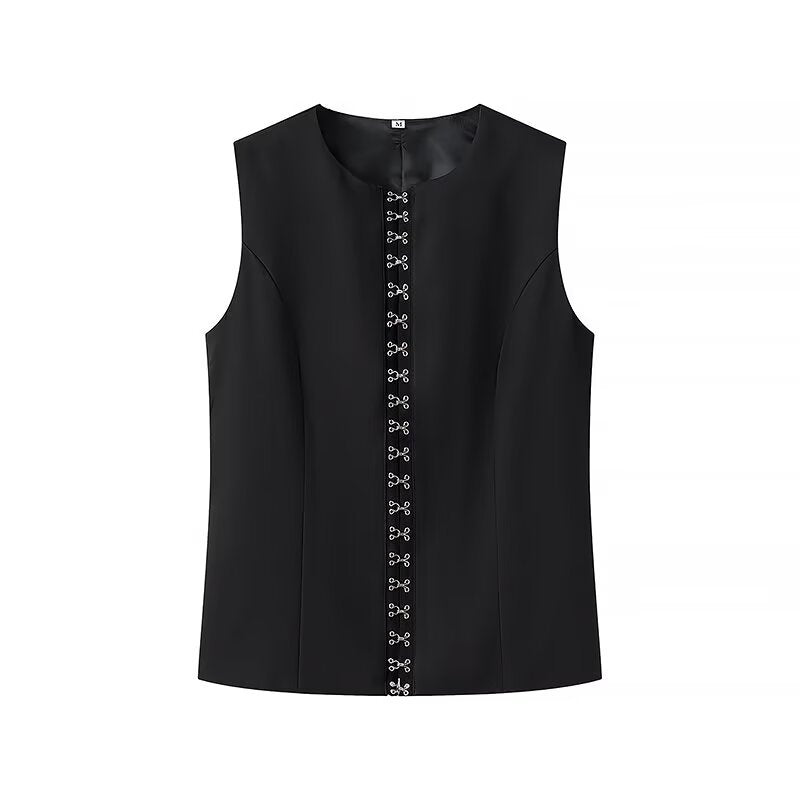 Fashion Single-breasted Round Neck Sleeveless Vest