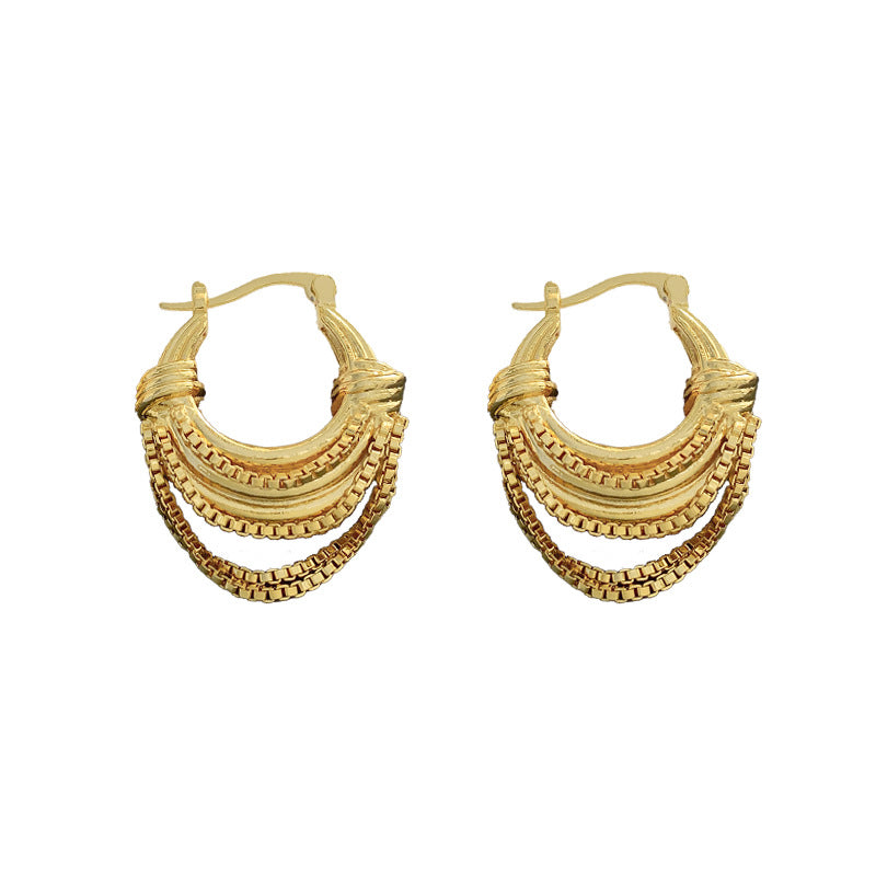 U-shaped Chain Brass Plated 18K Real Gold Earrings