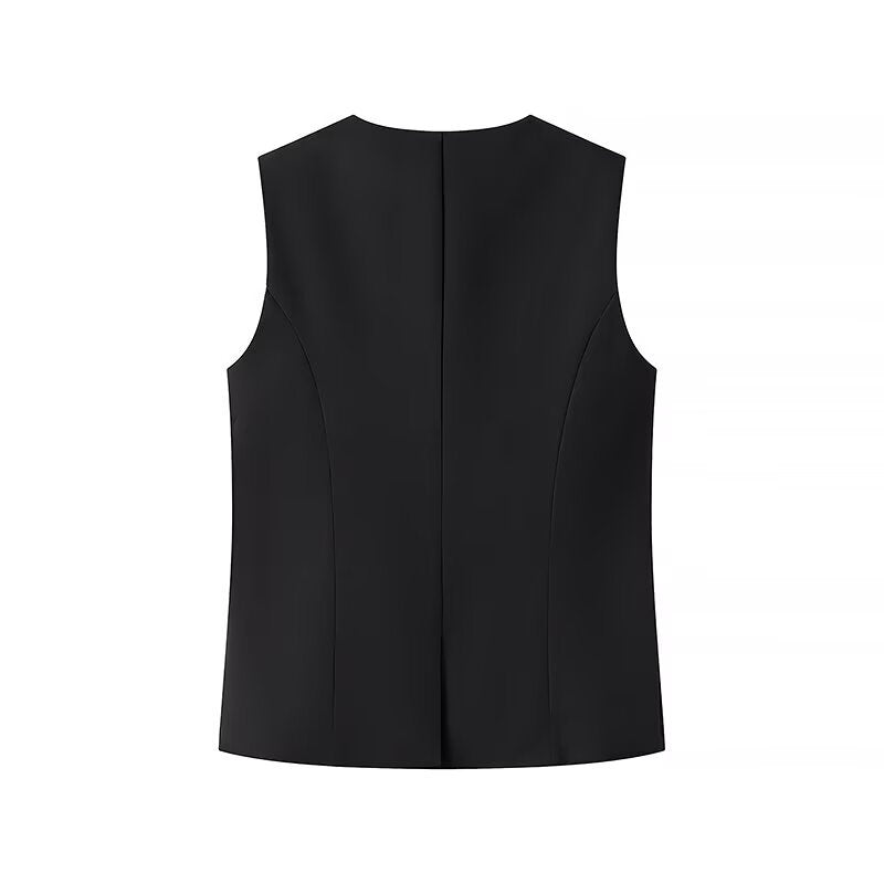 Fashion Single-breasted Round Neck Sleeveless Vest