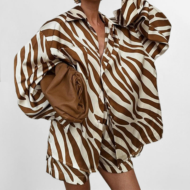 Women's Shirt Top Shorts Printed Fashion Two-piece Suit
