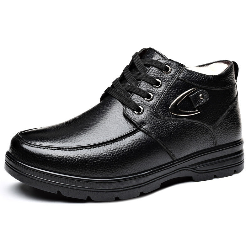 Middle-aged And Elderly Men's Winter Warm Fleece-lined Thick Old Men's Leather Shoes