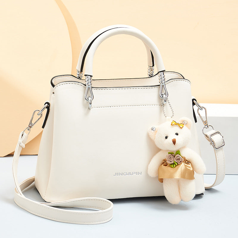 Handbag Shoulder Large Capacity Soft Leather Bear Pendant Women's Bag