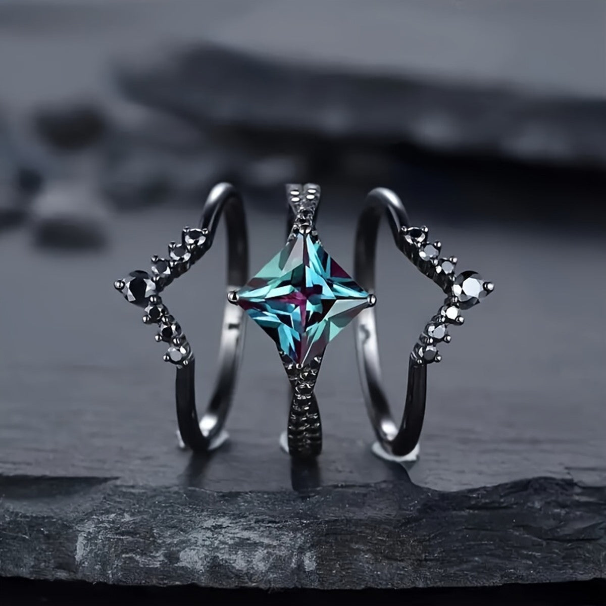 Three-piece Blue Star Ring Special-interest Design