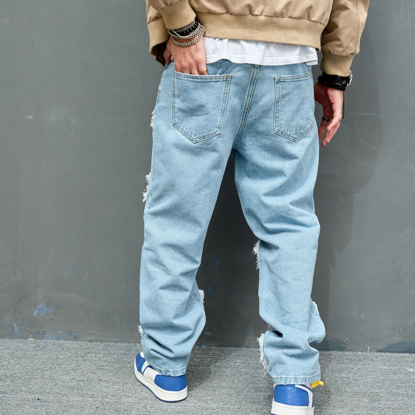Men's Jeans Worn Stretch Slim Fit