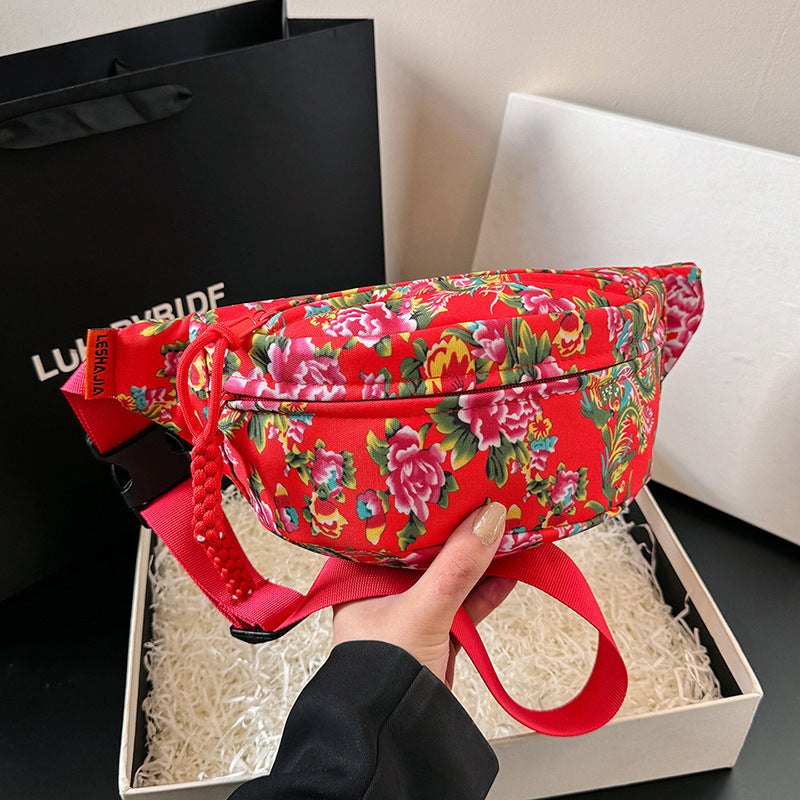 Women's Big Flower Western Style All-matching Waist Bag