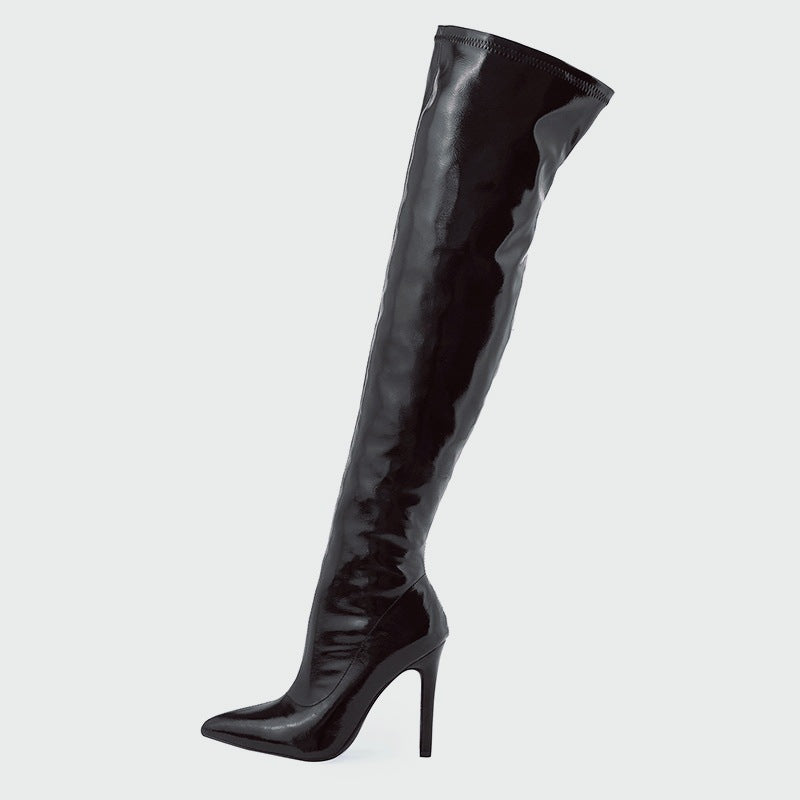 Women's High Heel Soft Patent Leather Inside Zipper Over The Knee Boots