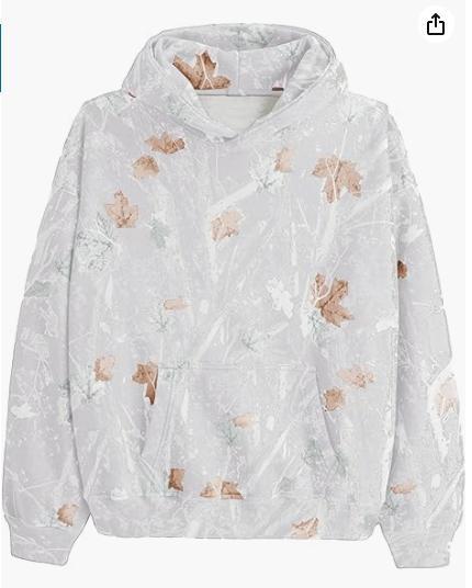 Camouflage Wool Hoodie Women's Long Sleeve Drop Shoulder Oversized