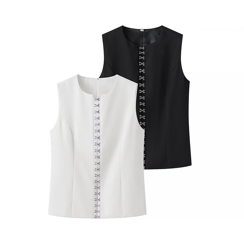 Fashion Single-breasted Round Neck Sleeveless Vest