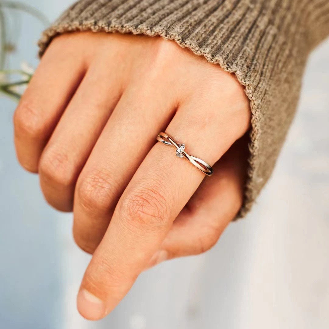 S925 Sterling Silver Knotted Buckle Two-color Plating Simple Ring