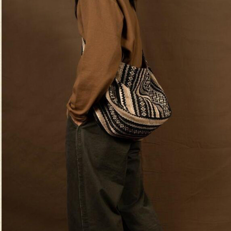 Jacquard Striped Thick Handprint Vintage Messenger Bag