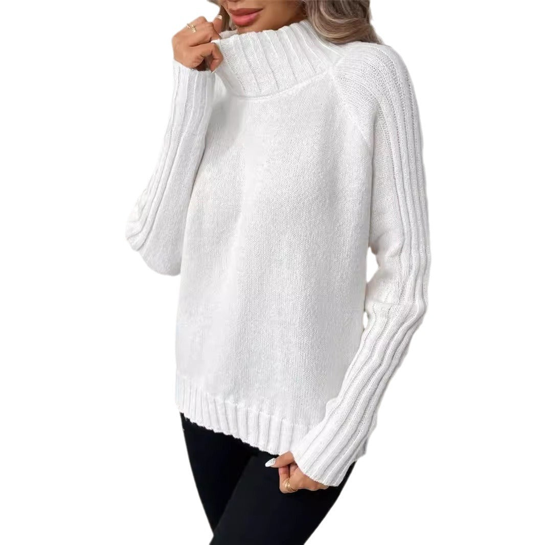 Women's Pure Color All-matching Pullover Raglan Long Sleeve Sweater Autumn And Winter Turtleneck