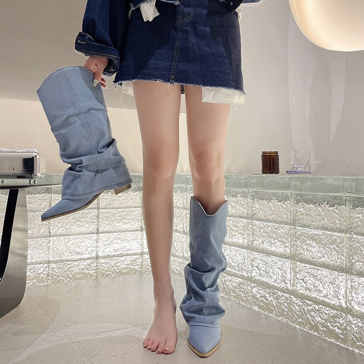 Long Boots Female Pointed High Heel Tall Knight Boots