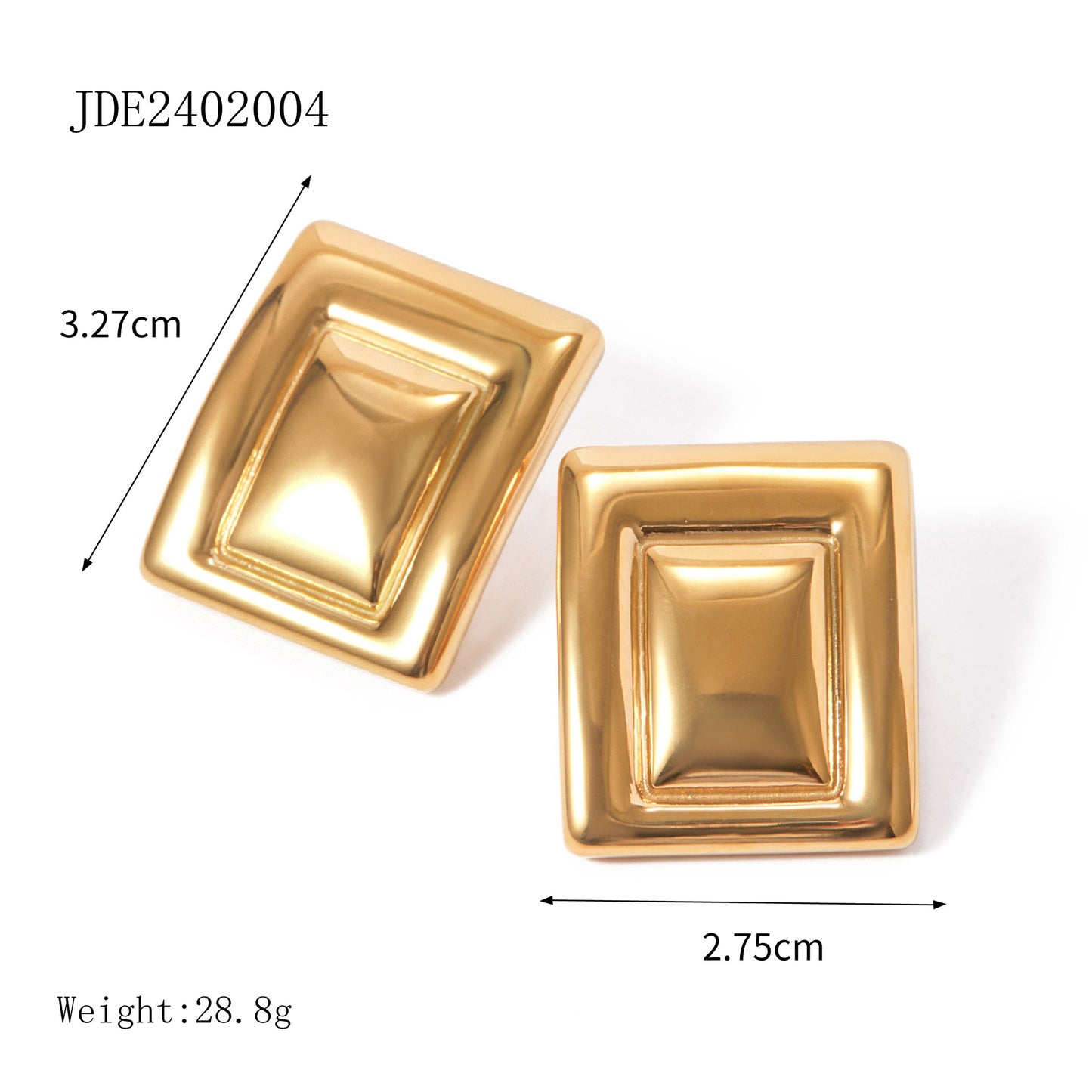 18K Gold Stainless Steel Rectangular Back-shaped Surface Earrings Ins European And American