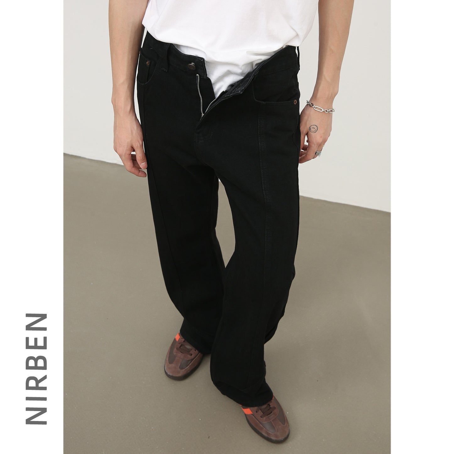 Black Weila Jeans Men's Loose Straight American Style