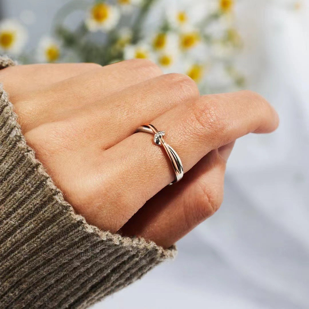 S925 Sterling Silver Knotted Buckle Two-color Plating Simple Ring