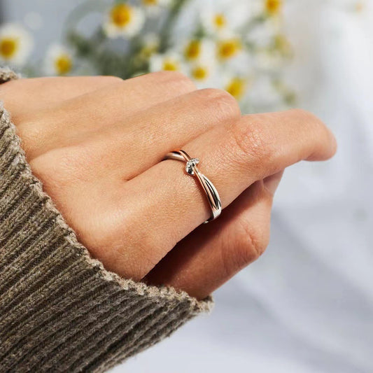 S925 Sterling Silver Knotted Buckle Two-color Plating Simple Ring