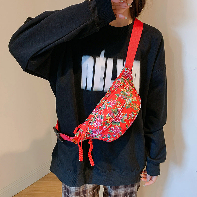 Women's Big Flower Western Style All-matching Waist Bag