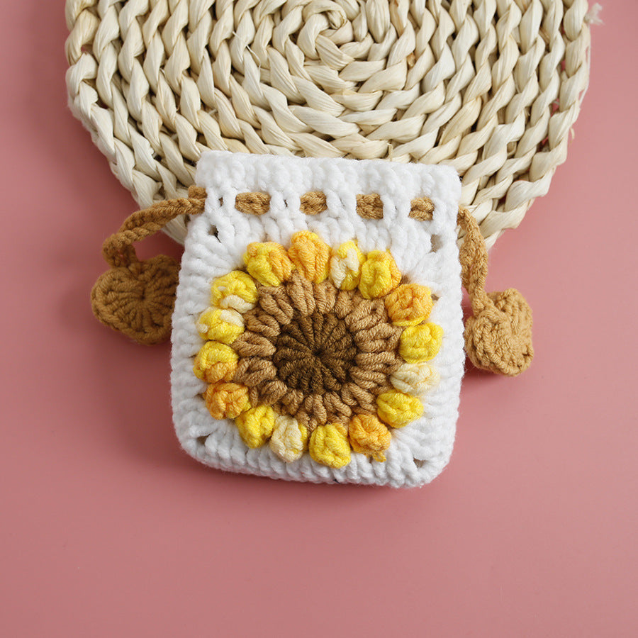 Sweet Sunflower Hand-woven Mini Drawstring Coin Purse