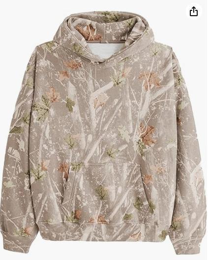 Camouflage Wool Hoodie Women's Long Sleeve Drop Shoulder Oversized