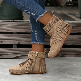 Women's Double-layer Tassel Flat Bottom Fleece-lined Boots