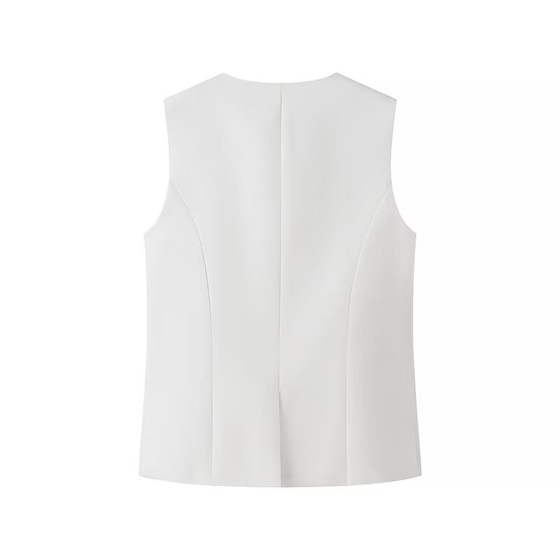 Fashion Single-breasted Round Neck Sleeveless Vest