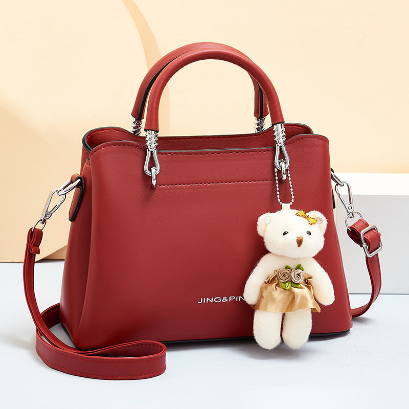 Handbag Shoulder Large Capacity Soft Leather Bear Pendant Women's Bag