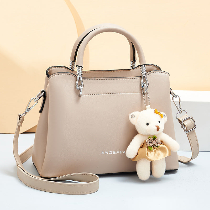 Handbag Shoulder Large Capacity Soft Leather Bear Pendant Women's Bag