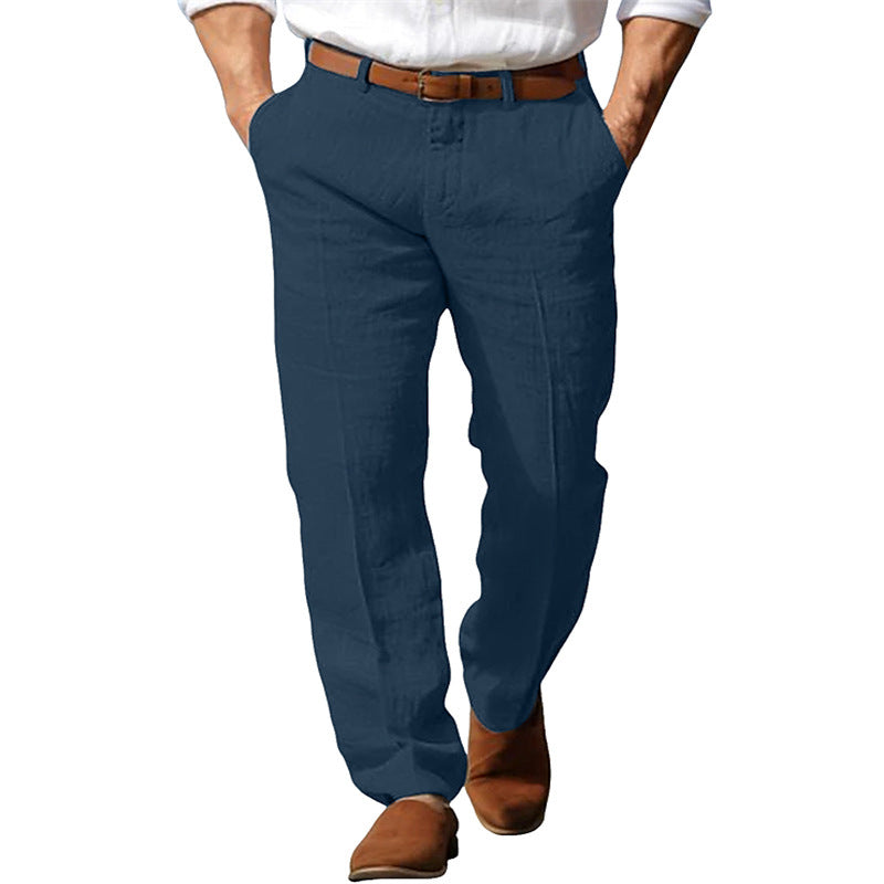 Men's Formal Linen Straight Pure Color Comfort Breathable Vacation Trousers