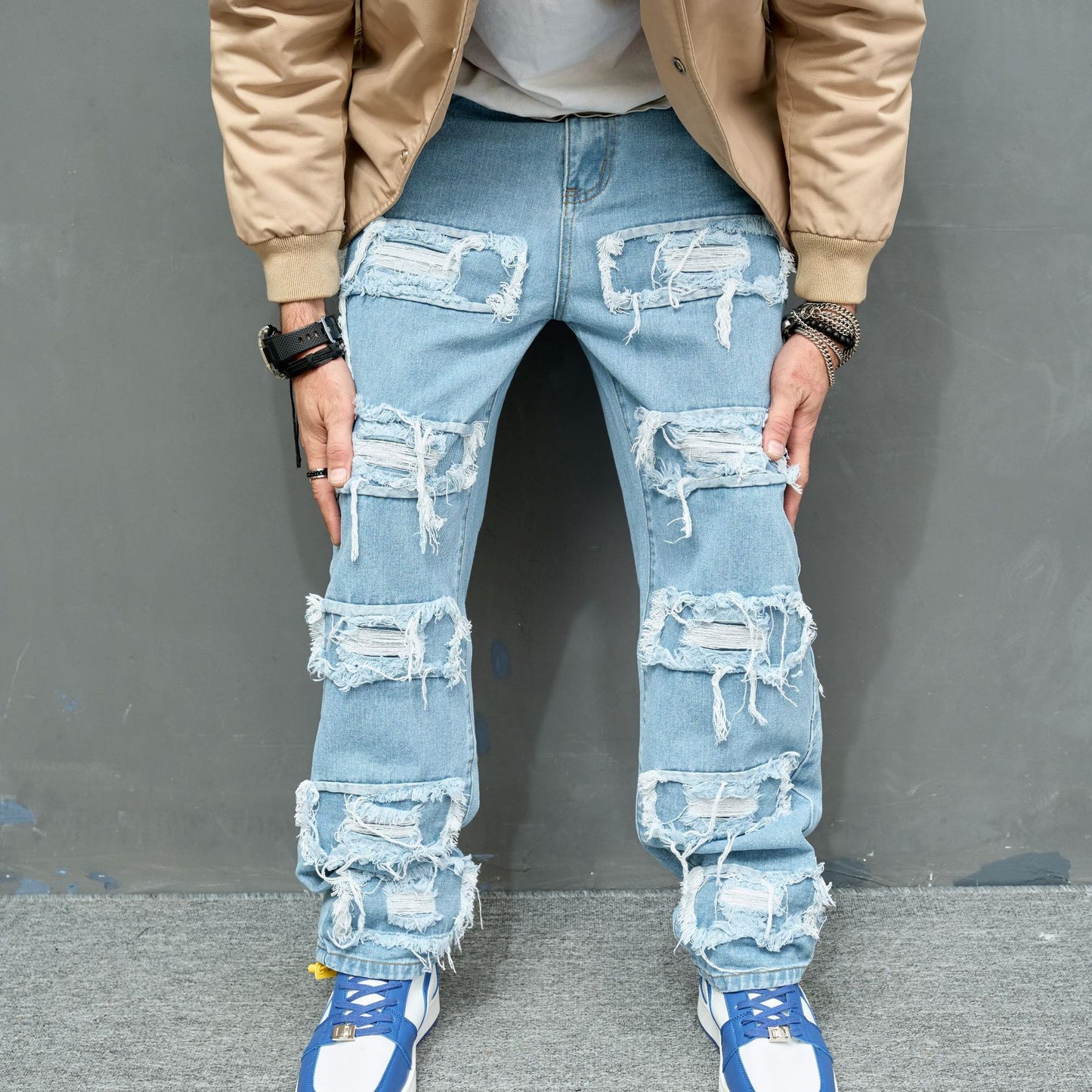 Men's Jeans Worn Stretch Slim Fit