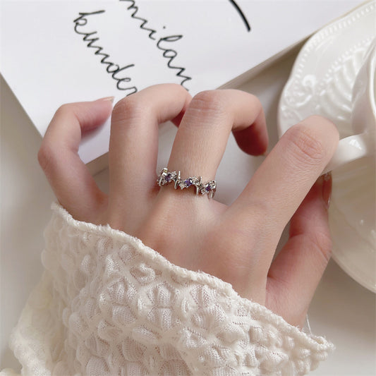 Purple Diamond Heart-shaped Open Ring Niche Normcore Bag Irregular