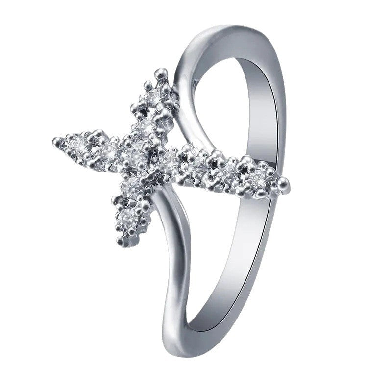 Geometric Cross Zircon Design Wedding Ring