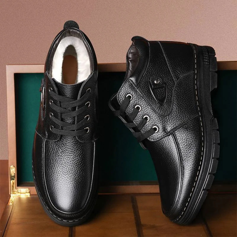 Middle-aged And Elderly Men's Winter Warm Fleece-lined Thick Old Men's Leather Shoes