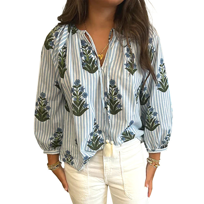 Flower Printed Long-sleeved Top Women's Spring