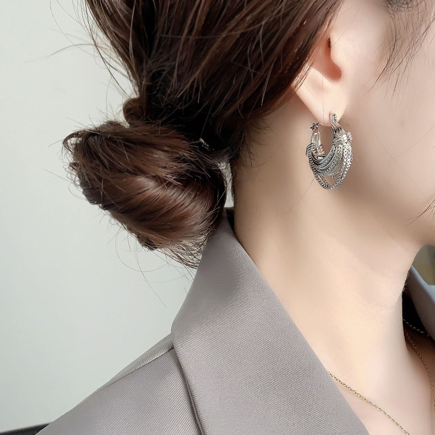 U-shaped Chain Brass Plated 18K Real Gold Earrings