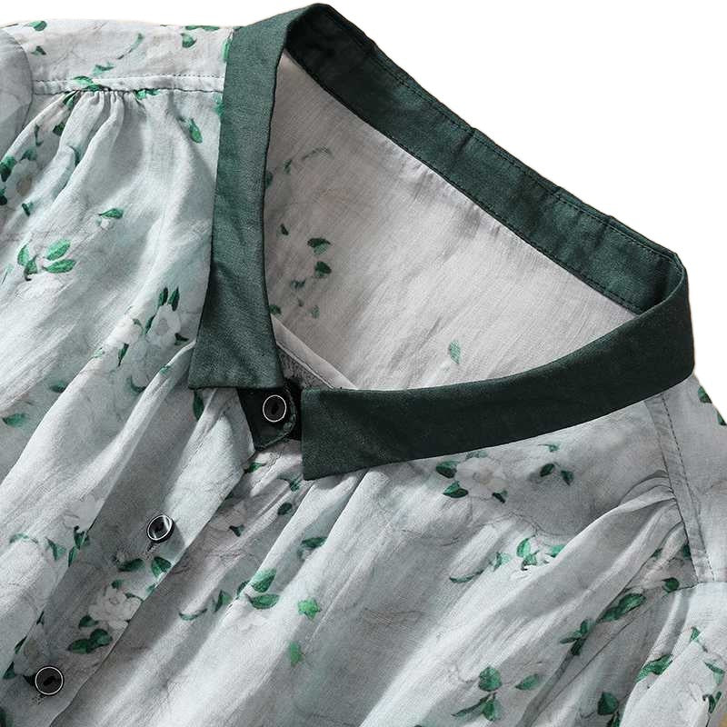 Cotton And Linen Top Women's Loose Printed Linen Shirt