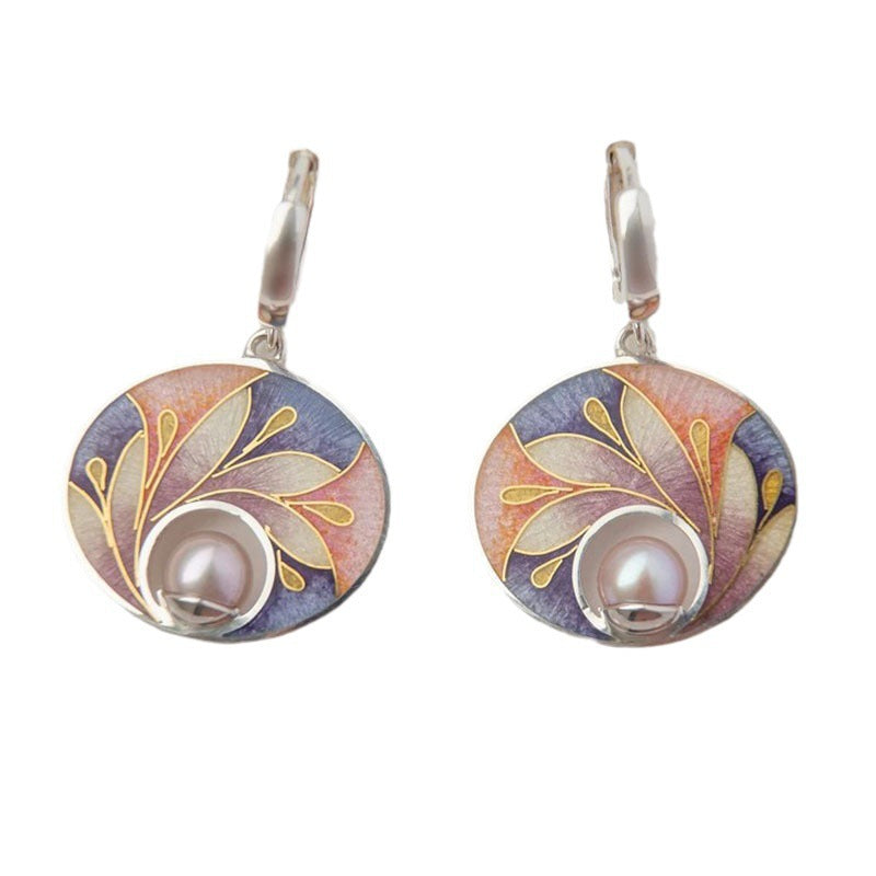 Fashion Exquisite Flower Enamel Pearl Earrings