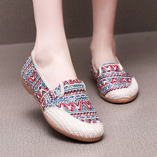 Cloth Shoes Women's Flat Heel Ethnic Style Shallow Mouth