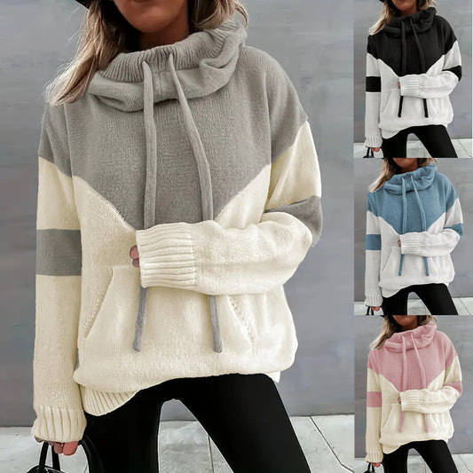 Fashion Same Color Hoodie With Drawstrings Sweater For Women