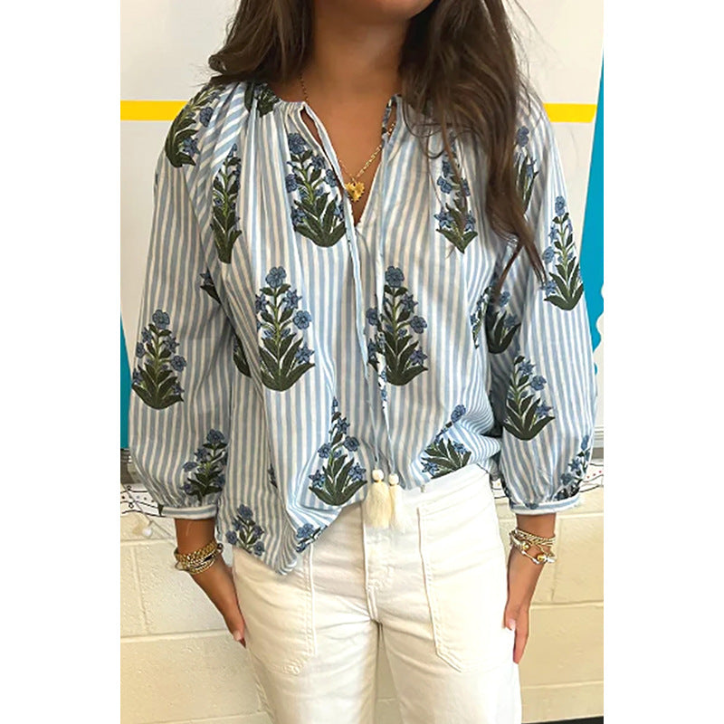 Flower Printed Long-sleeved Top Women's Spring