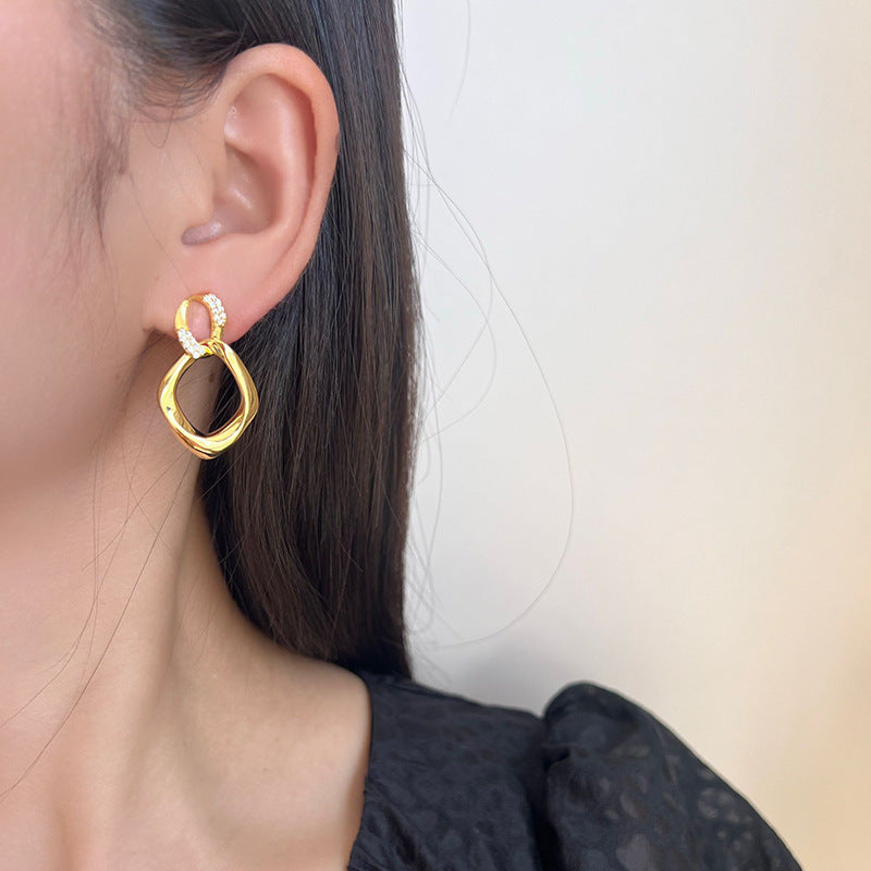 Metal Micro-inlaid Geometric Eardrop Earrings Elegant Earrings