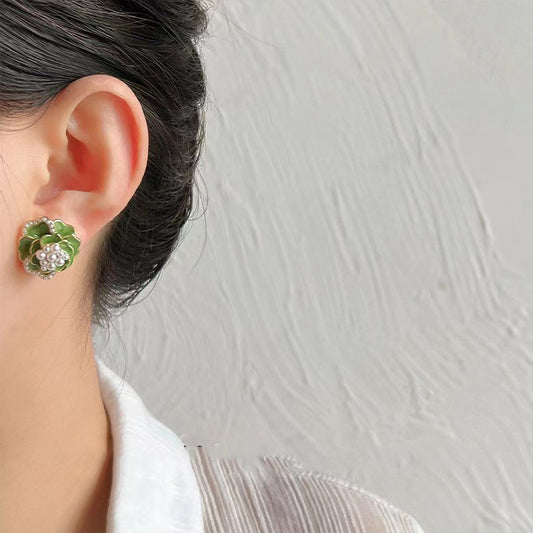 Sterling Silver Needle High-grade Temperament Camellia Pearl Ear Studs