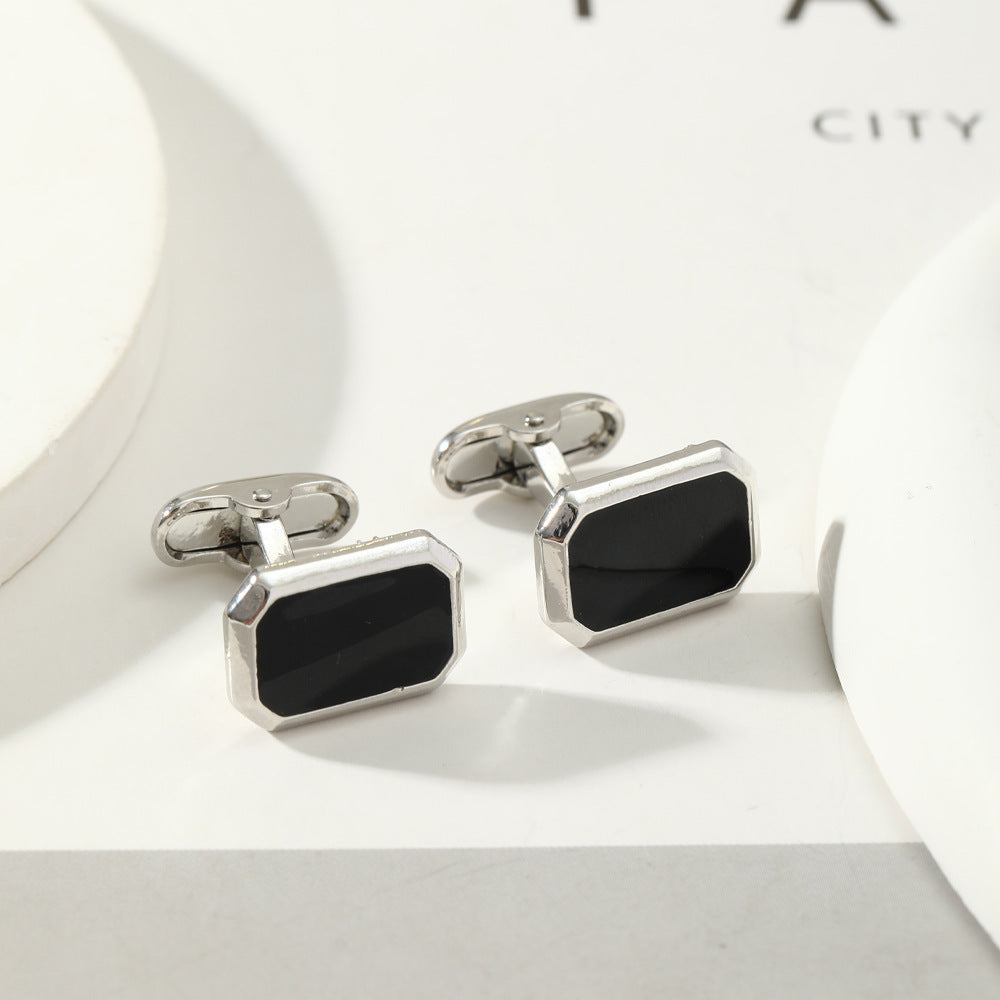 European And American Round Geometric Black Gemstone Cufflinks